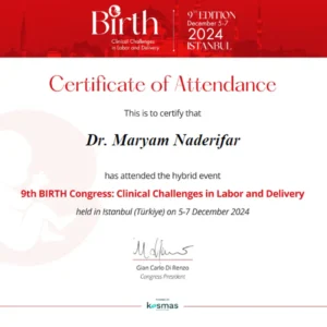 Birth certificate دکتر مریم نادری فر متخصص زنان و زایمان و نازایی